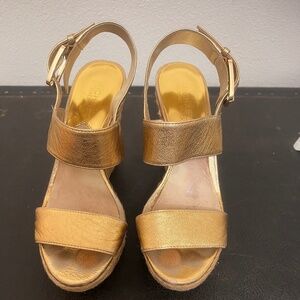 Michael Kors Espadrille Gold Metallic-Leather Wedge Sandals Size 6M